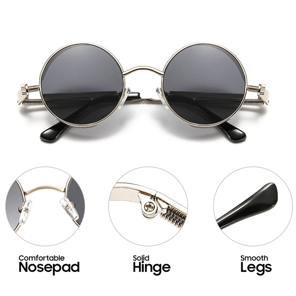 Vintage Red Lens Round Steampunk Metal Sunglasses