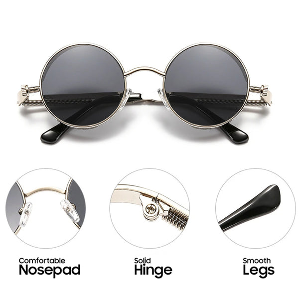Vintage Red Lens Round Steampunk Metal Sunglasses