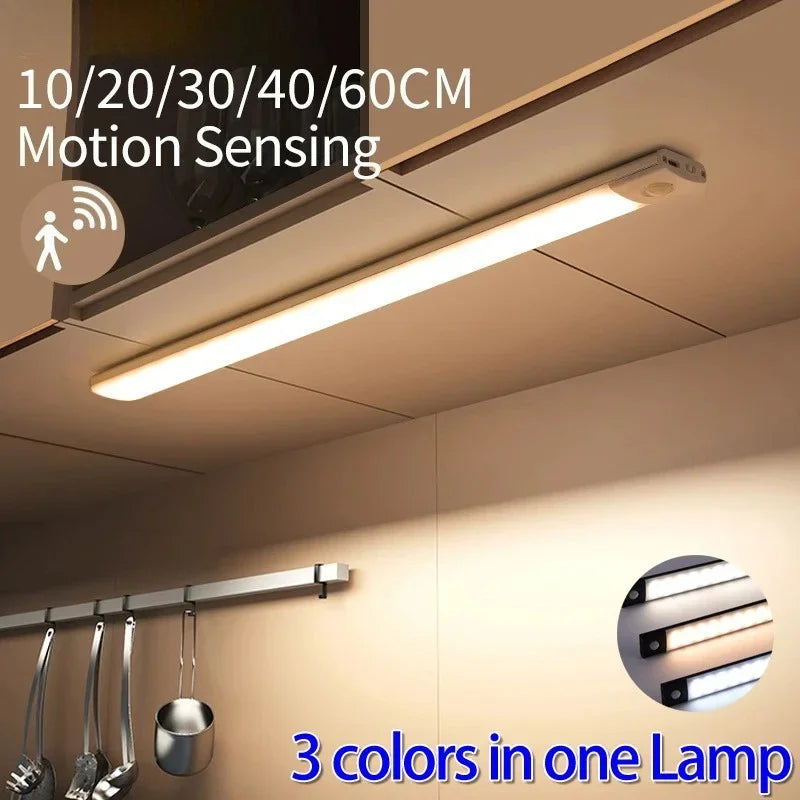 Cabinet Light USB Rechargeable Motion Sensor LED Three Colors in one Lamp for Kitchen Wardrobe In... Main image