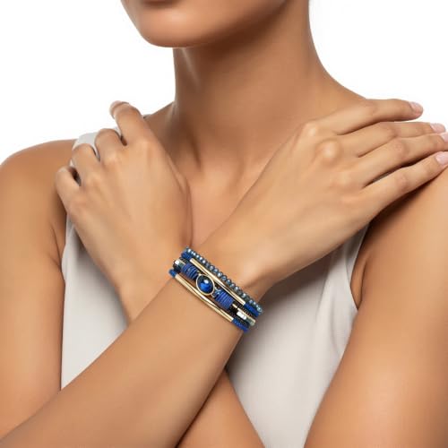 Edoneery Leather Wrap Bracelets for Women, Boho Layered Cuff Bangle
