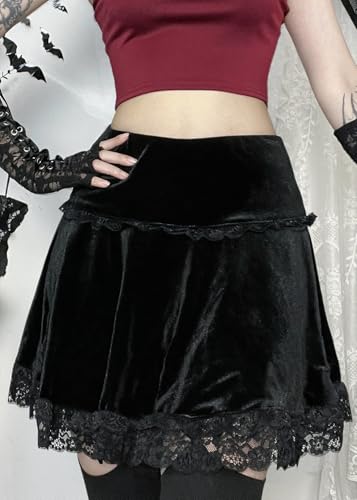 TSMNZMU Womens Gothic Mini Skirts Punk Grunge Velvet Skirts High Waist Emo Skirt Mall Goth Alt Harajuku Skirt