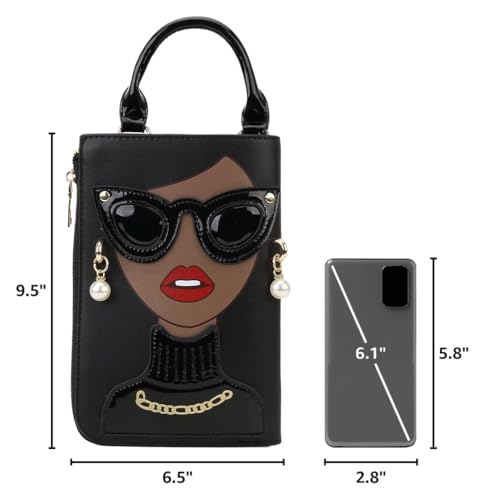 Women Novelty Lady Face Shoulder Bags Funky PU Leather Top Handle Satchel Handbags Clutch Purse for Women