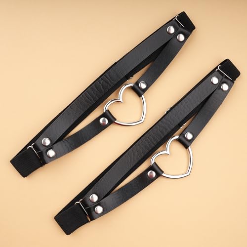 FM FM42 Multicolor PU Simulated Leather Women's Gothic Double Straps Heart O Ring Leg Thigh Elastic Garter Belt, One Pair