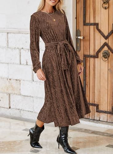 Happy Sailed Women's Velvet Dress Fashion Fall Winter Long Sleeve High Waist A-Line Semi Formal Wedding Guest Dresses