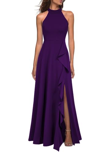 WOOSEA Women's High Neck Sexy Split Evening Cocktail Party Maxi Long Formal Dress