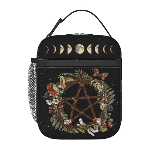 Gianlaima Wicca Moon Phase Witchy Star Magic Mushroom Insulated Lunch Box For Women And Man, Portable Lunch Bags Reusable Cooler Tote For Office Work Travel Picnic Camping Beach