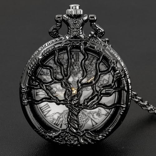 Pocket Watch Hollow Tree of Life Design Roman Numerals Customizable Qu Secondary image