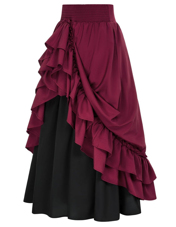 Scarlet Darkness Victorian Maxi Skirt Women Renaissance Goth Flowy Skirts