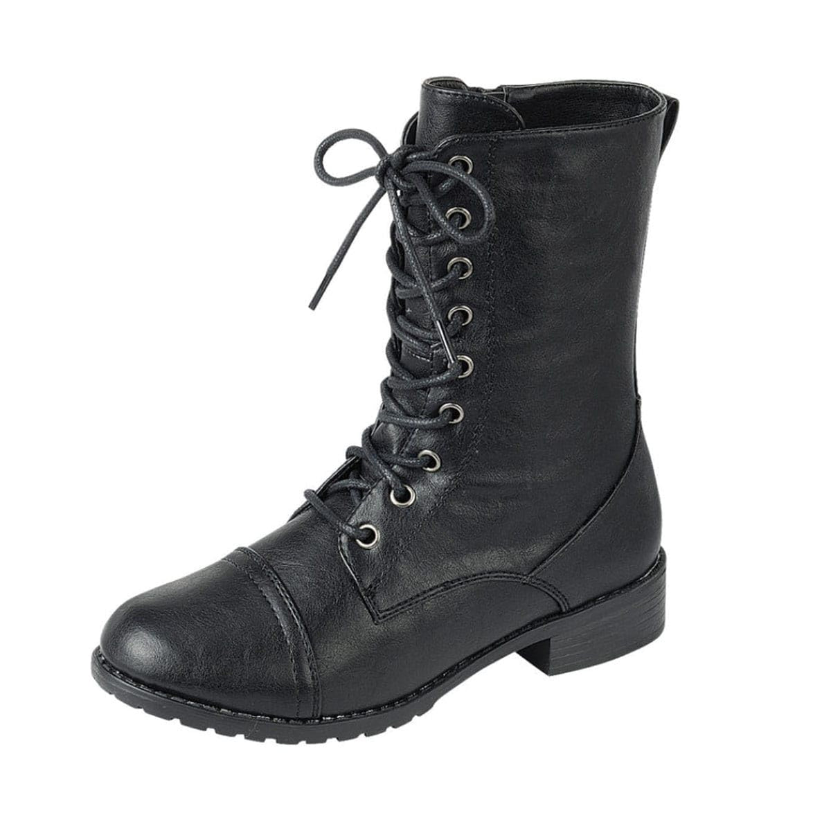 Forever Link Womens Round Toe Military Lace Up Knit Ankle Cuff Low Heel Combat Boots