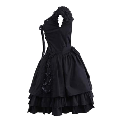 Womens Classic Black Layered Lace-up Goth Lolita Dress