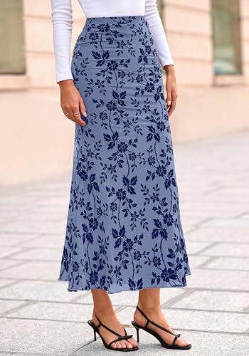 BTFBM Womens Floral Mesh Maxi Skirts