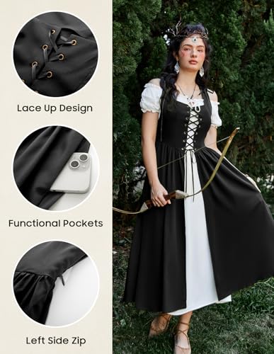 Scarlet Darkness Renaissance Costume Women Halloween Medieval Pirate Dress