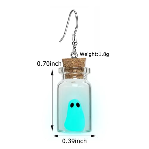 Ghost Earrings(Blue), The Adopt A Ghost In A Bottle Earring, Halloween Tiny Glow-In-The-Dark Spooky Charm Pendant Earrings Christmas Jewelry Gifts for Women