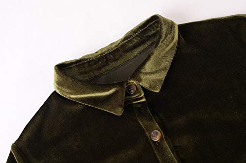 Caitefaso Womens Velvet Button Down T Shirts Swing Mini Dress Casual Long Sleeves Lapel Tunic Tops