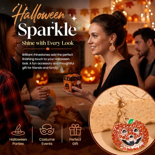 Halloween Earrings for Women Sparkly Rhinestone Pumpkin Dangle Earrings Jewelry Accessories for Halloween Costume Party