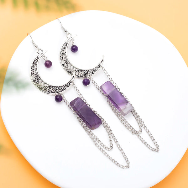 Crescent Moon Crystal Necklace - Healing Stone Pendant