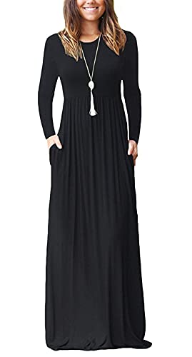 AUSELILY Womens Long Sleeve Maxi Dress Casual Empire Waist with Pockets