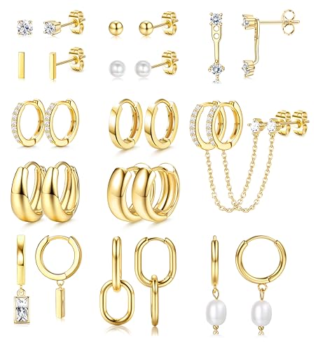 BESTEEL 13 Pairs Small Stud Hoop Earrings Set for Women, Earring Stack Pack Main image