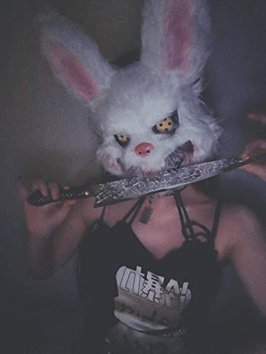 BESSEEK Halloween Scary Mask Bear Rabbit Bunny Mask, Bloody Plush Animal Head Mask, Cosplay Costume Props Halloween Party