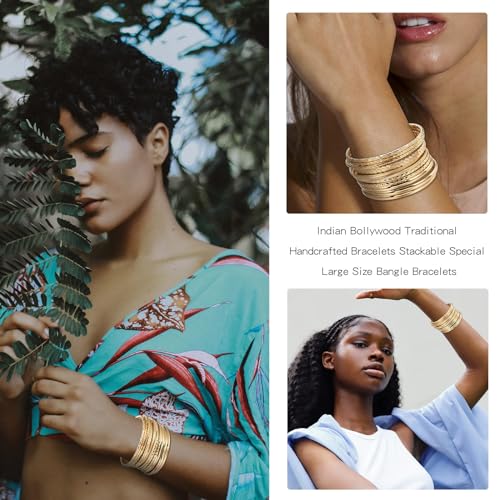 16Pcs Gold Bangle Bracelets for Women - Multi Layer Stackable Textured Bracelets Boho Jewelrys Set.