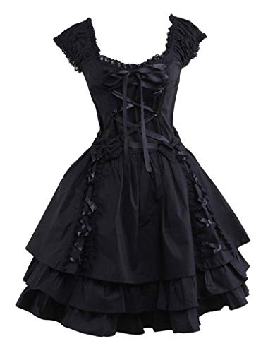 Womens Classic Black Layered Lace-up Goth Lolita Dress Secondary image