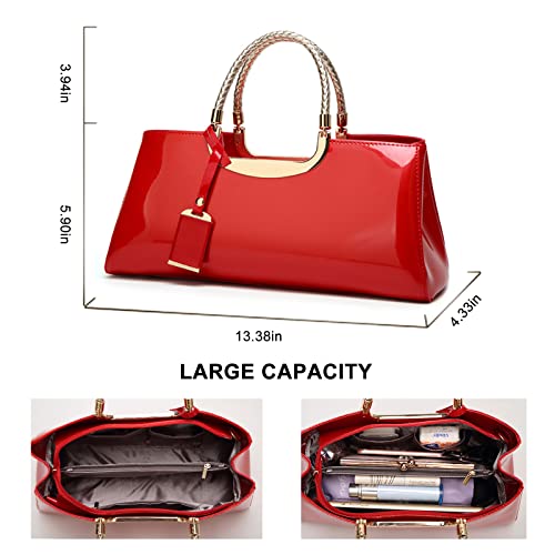 Patent Leather Structured Shoulder Handbag — Evening Party Satchel & Crossbody Top Handle Bag