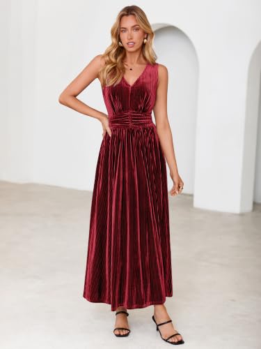 Simplee Womens Velvet Sleeveless Formal Wedding Guest Cocktail Maxi Dress