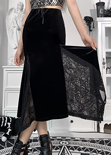 TSMNZMU Women Gothic Long Skirts Vintage Dark Lace Patchwork Skirts Grunge Harajuku Fairy Skirt Emo Alt Clothes