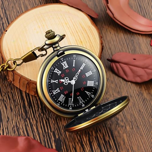 Vintage Roman Numeral Quartz Pocket Watch with Chain