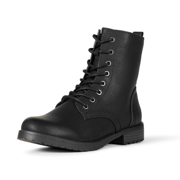 Amazon Essentials Women's Lace-Up Combat Ankle Boots with Side Zipper, Lug Sole