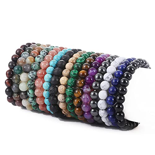 SONNYX 15 PCS 8mm Gorgeous Semi-Precious Gemstones Bracelets Unisex