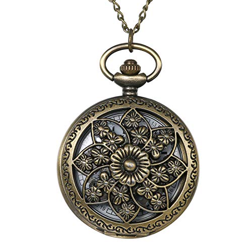 Antique Bronze Retro Hollow Rose Flowers Openwork Quartz Pocket Watch Main image