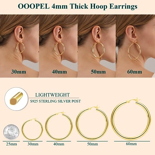 4mm Thick Gold Chunky Earrings Steling Silver Post Hoops Earrings For Women Hollow Tube Hoops Earrings Thick Gold Hoop Earrings Hypoallergenic