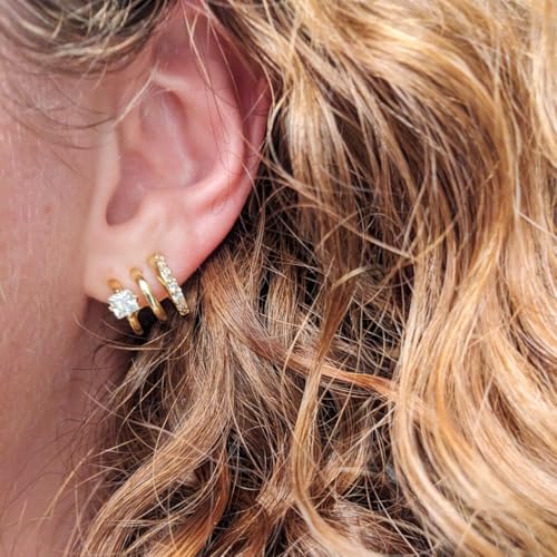 14K Gold Plated Illusion Stud Earrings for Women | Triple Huggie Hoop Earrings for One Hole| Trendy Simple Hypoallergenic Fashion Accessories Gold