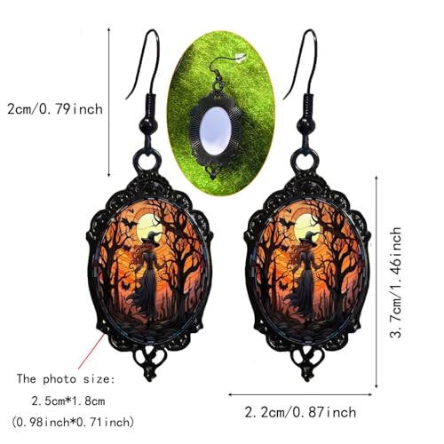 Vintage Halloween Earrings Gothic Mystery Witch Cameo Earrings Vintage Punk Crystal Glass Witch Dangle Earrings Victorian Jewelry for Women