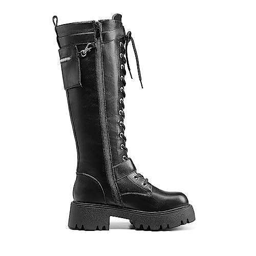 DREAM PAIRS Womens Knee High Combat Boots Platform Heels