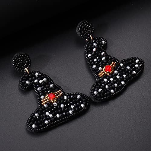 Halloween Earrings for Women Cute Pumpkin Ghost Beaded Dangle Earrings Statement Spooky Skull Witch Hat Boo Trick Treat RIP Earrings Fun Halloween Holiday Costumes Party Jewelry Gifts