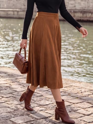 Belle Poque Women Suede Skirt High Waisted A Line Midi Skirts