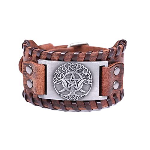 HAQUIL Viking Wiccan Egytian Black Brown Wide Leather Wristband Bracelet Ancient Medieval Jewelry Gift for Men