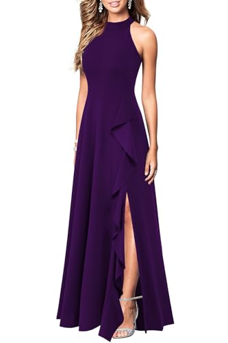 WOOSEA Women's High Neck Sexy Split Evening Cocktail Party Maxi Long Formal Dress