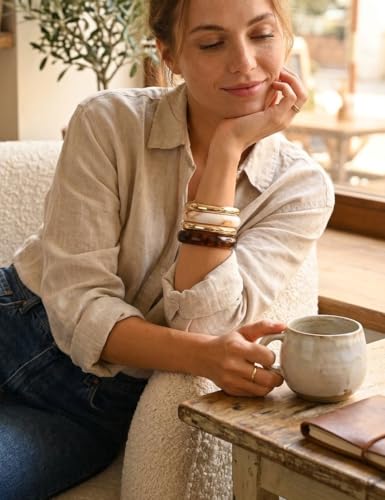 Acrylic Gold Bangle Bracelets for Women, Chunky Brown Stackable Bangles Set, Trendy Thick Resin Statement Cuff Bracelet Stack, Fashion Jewelry Gift