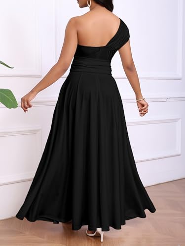 Ekaliy Women's One Shoulder Belted Maxi Dress Formal Wedding Guest Dress