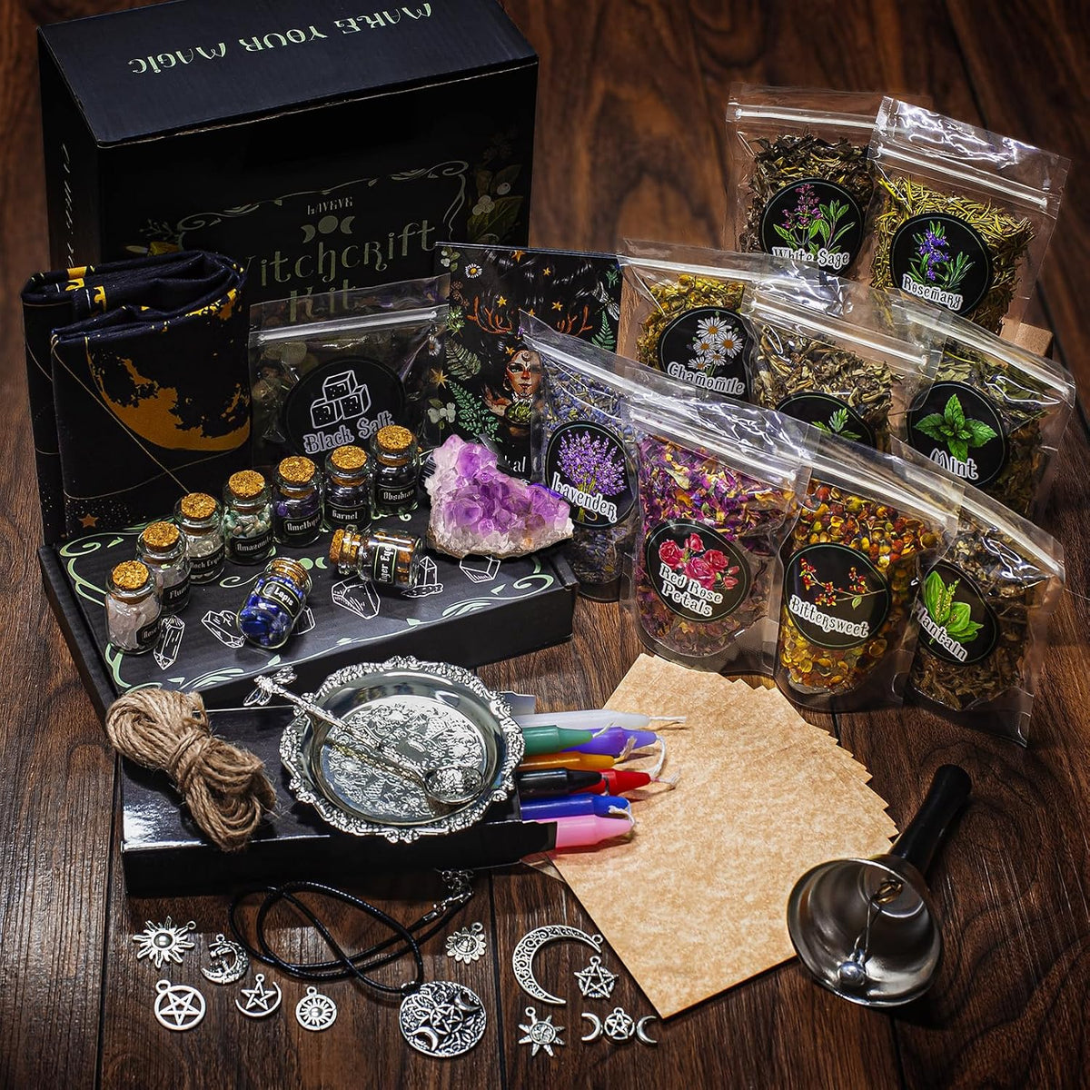 LAVEVE Witchcraft Supplies Kit for Spells, 56 PCS Beginner Witch Box