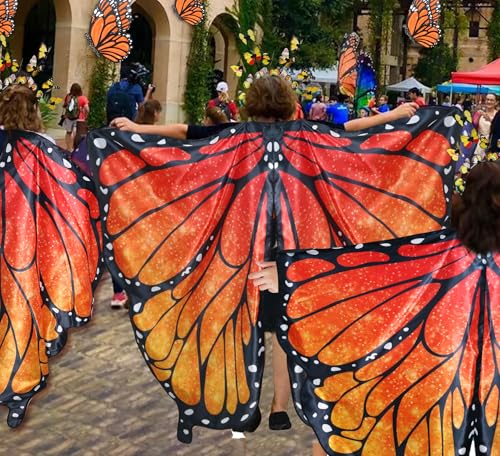 D.Q.Z Double Sided Women Butterfly Wings Costumes for Adults Fairy Music-Festivals with Headband Halloween Cosplay Party