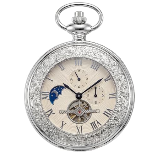 Mechanical Pocket Watch for Men — Antique Silver Wind-Up with Chain Main image