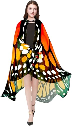 Sunlisky Adult Butterfly Costume Women Monarch Butterfly Wings Cape Shawl Halloween 3Pcs Mask Headband
