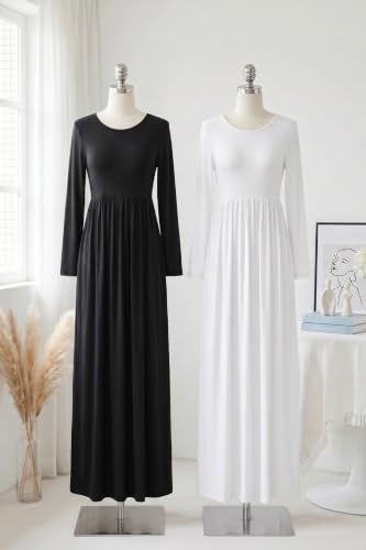 AUSELILY Womens Long Sleeve Maxi Dress Casual Empire Waist with Pockets
