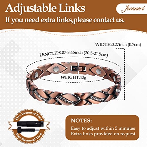 Pure Copper Bracelets for Women,Ultra Magnetic Bracelets for Women with 3500 Gauss Magnets,Crystal Valentine's Day Jewelry Gift, Sizing Tool