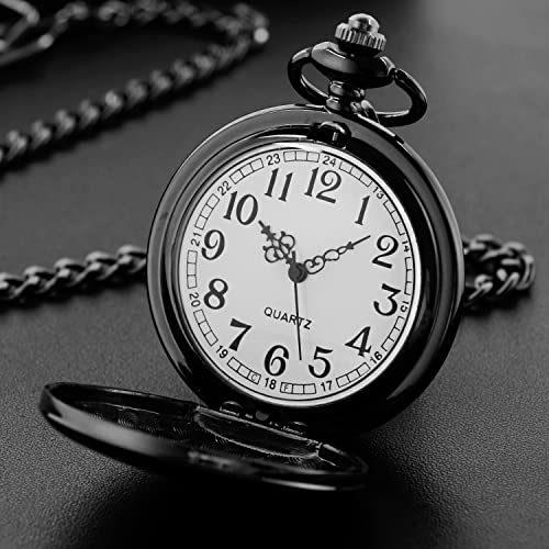 Smooth Black Quartz Pocket Watch for Men