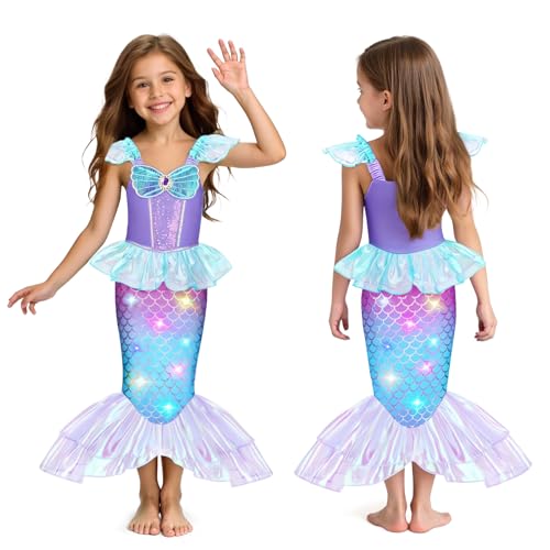 Meland Light Up Mermaid Costume for Girls Ages 3-10, Dress Up Toy Gift Set